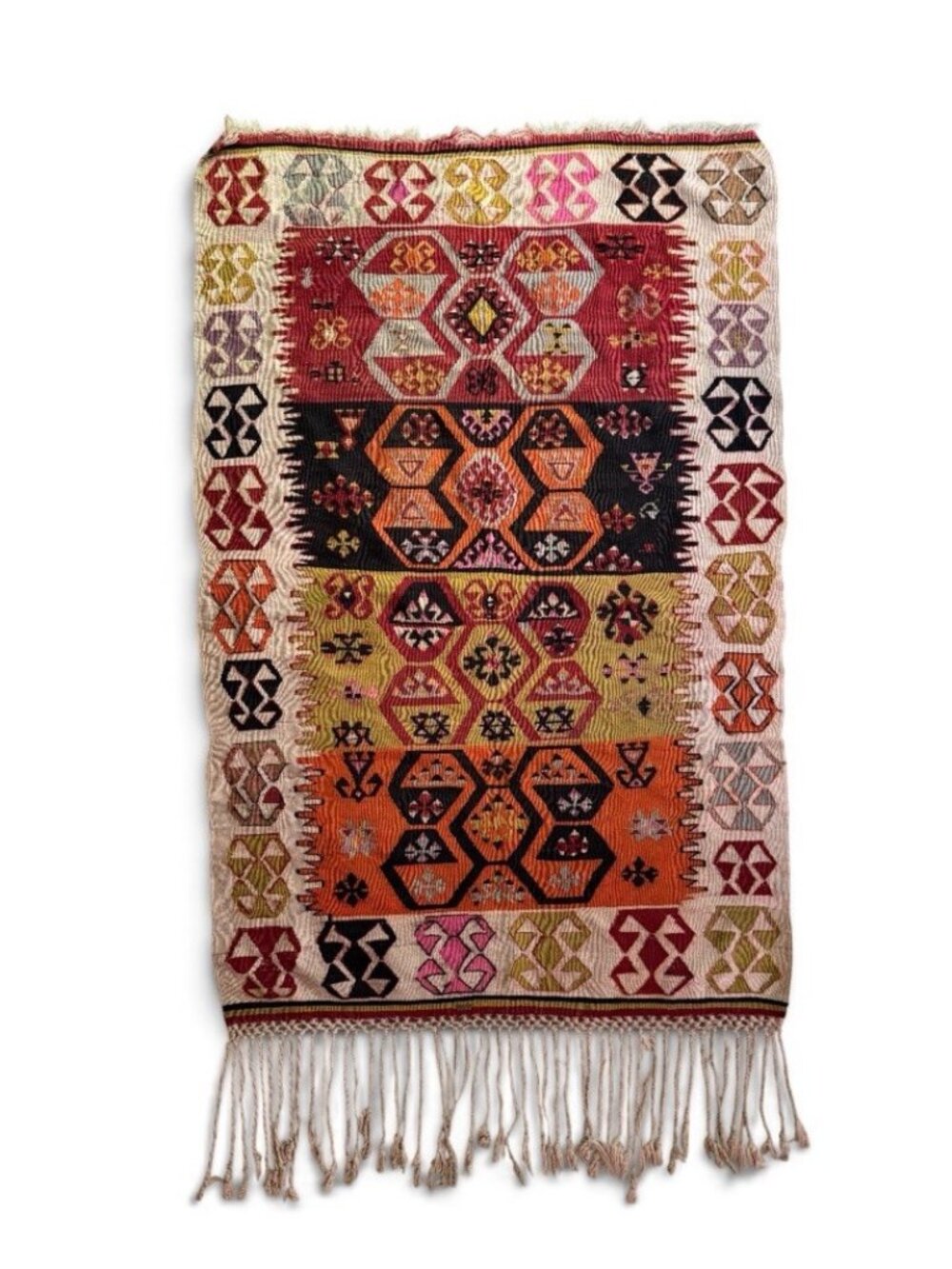 Vintage Turkish Kilim Rug 3x5 Handwoven Wool Flatweave Boho 57x37 Colorful